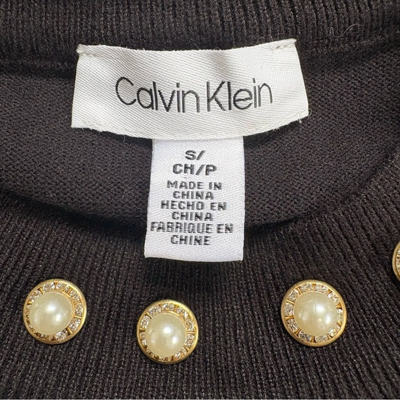 4/25$ Calvin Klein Long Sleeve Black Sweater With Pearl Neckline Size Small - Picture 3 of 9